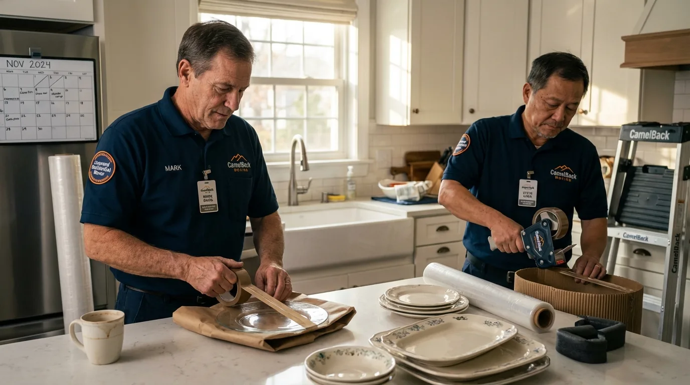 Professional crew packing kitchen dishware in Morris, MN